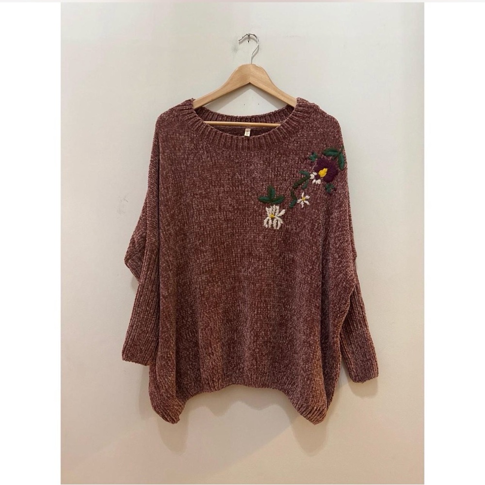 Anthropologie Mauve Floral Embroidered Sweater - Picture 3 of 3